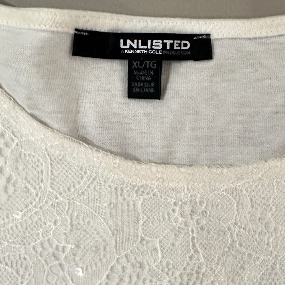 Elegant White Lace Cotton T-shirt Top with Sequins NWOT - Picture 4 of 7